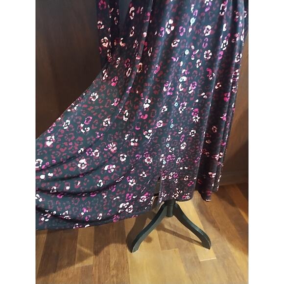 Talbots Midi Dress Women's XS Black Pink Ditsy Floral Fit & Flare Stretch Luxury - Picture 4 of 9